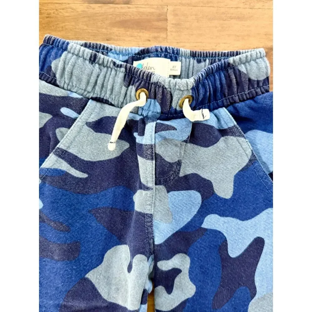 Mini Blue Boys Blue Grey Camouflage Kids Jogger Pants 4 Sweatpants Knit Cotton